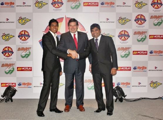 Sarath Kumar with Monlau Competicion Director Jaime Serrano and SK-Sarath69 Director Ramji Govindarajan
