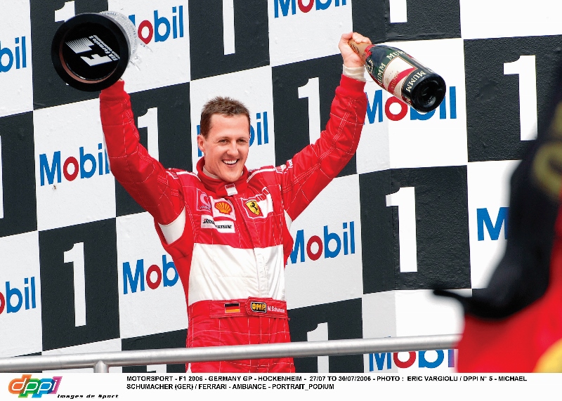 MOTORSPORT - F1 2006 - GERMANY GP - HOCKENHEIM - 27/07 TO 30/07/2006 - PHOTO : ERIC VARGIOLU / DPPI N∞ 5 - MICHAEL SCHUMACHER (GER) / FERRARI - AMBIANCE - PORTRAIT PODIUM