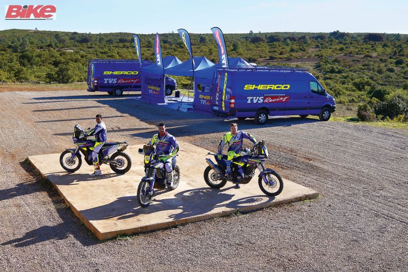 Sherco TVS Racing Dakar team practice at Fontcouse in France