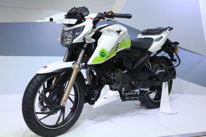 new, bike, india, tvs, auto, expo, concepts, unveil, creon, zeppelin, apache rtr 200 Fi ethanol, green, environment friendly, news, latest