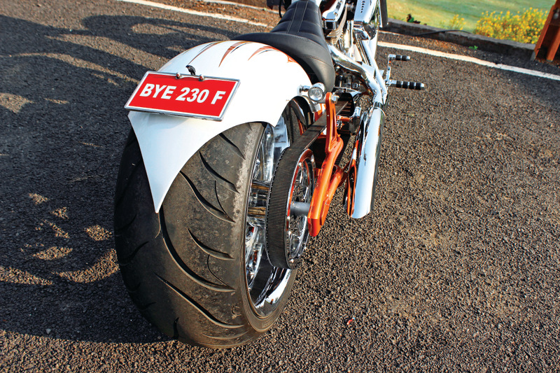 The 280-section rear tyre on the Rudra is massive