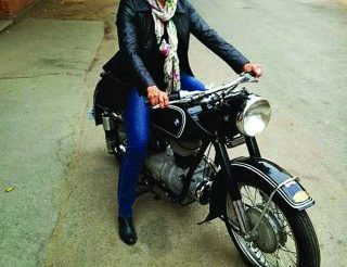Sangeetha Jairam with her father's BMW motorcycle